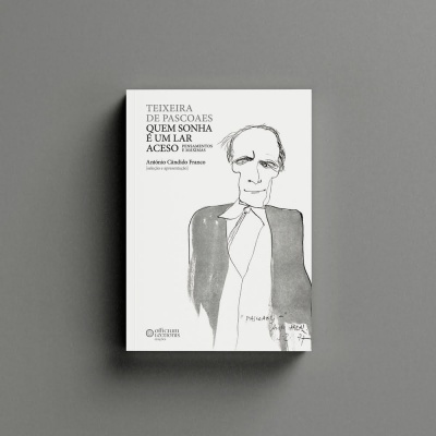 Capa de livro branco com ilustração a preto de homem e texto em português.