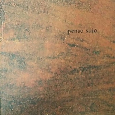 Capa castanha texturizada do livro 'penso sujo' com autores e logo