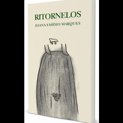 Livro RITORNELOS com ilustração de vestido cinzento e mão desenhada