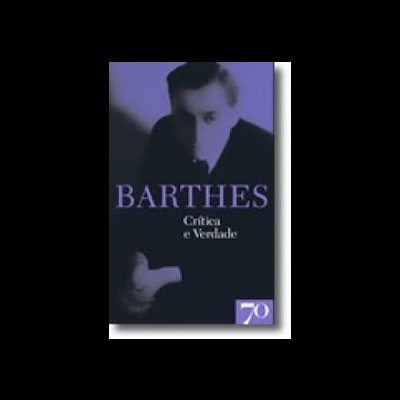 Capa do livro 'BARTHES Crítica e Verdade' com fundo roxo escuro e foto desfocada de um homem