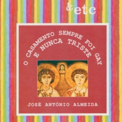 Capa de livro com riscas coloridas verticais e texto em branco sobre fundo vermelho.