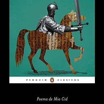 Capa de livro Poema de Mio Cid com cavaleiro e cavalo em fundo verde