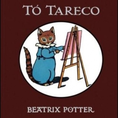 Capa de livro de colorir com gato pintor em fundo castanho