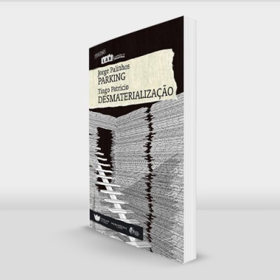 Capa de livro em branco e preto com texto e padrão gráfico abstracto