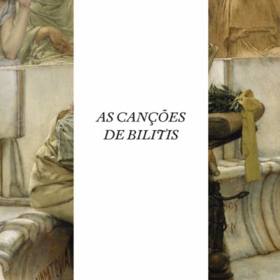 Capa de livro com pintura clássica e texto Pierre Louÿs As Canções de Bilitis