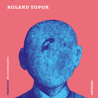 Capa do livro 'O INQUILINO QUIMÉRICO' de Roland Topor, fundo rosa com ilustração azul.