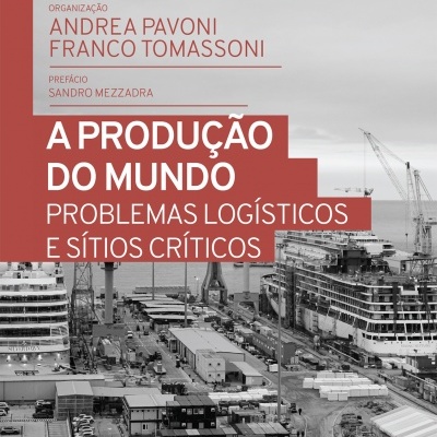 Capa de livro com imagem a preto e branco de porto industrial e texto em português em fundo vermelho