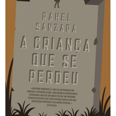 Capa de livro com design de lápide cinzenta e texto em relevo