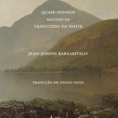 Capa de livro com pintura de lago e montanhas, texto em branco e logo Antítese