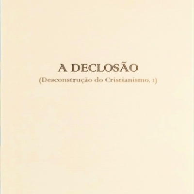 Capa de livro creme com texto em castanho 'A DECLOSÃO'