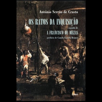 Capa de livro 'Os Ratos da Inquisição' com pintura escura e texto em azul e branco