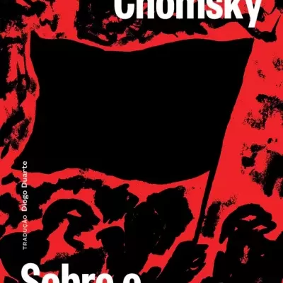 Capa de livro vermelha com texto branco e formas pretas abstratas