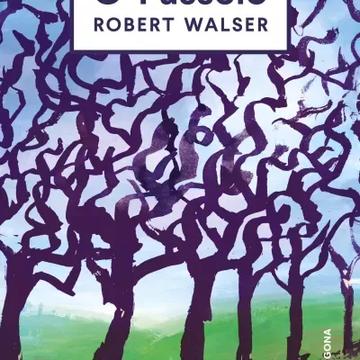 Capa de livro O Passeio com árvore desenhada em azul, verde e preto