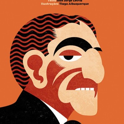 Capa de livro laranja com ilustração de rosto e texto Almada Negreiros Viva o Almada Pim