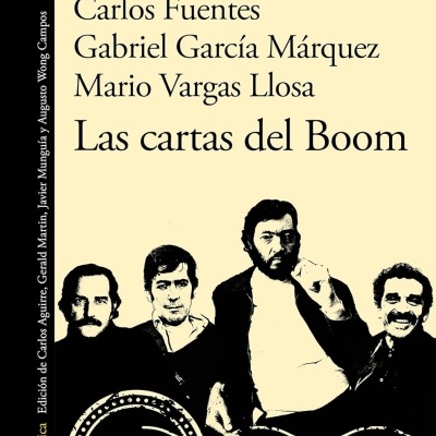 Capa do livro 'Las cartas del Boom' com autores listados e imagem de quatro homens desenhados