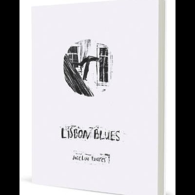 Livro 'Lisbon Blues' com capa branca e ilustração preta