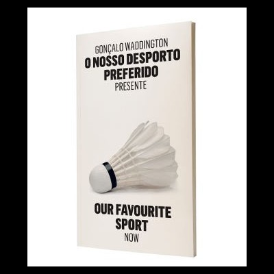 Capa de livro branco com título em português e inglês e imagem de volante de badminton
