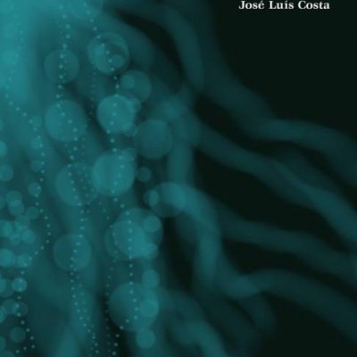 Capa de livro 'Canto da Alforreca' de José Luís Costa com fundo preto e padrões azuis turquesa