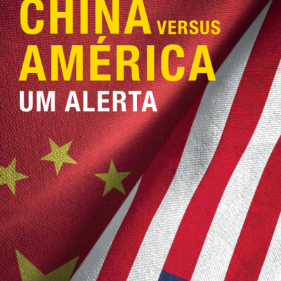 Capa de livro com bandeiras da China e América e texto em destaque