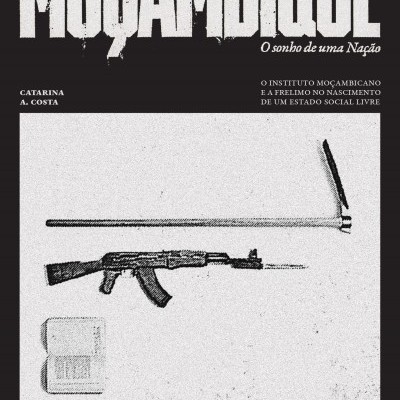 Capa de livro com título Moçambique e imagem de arma