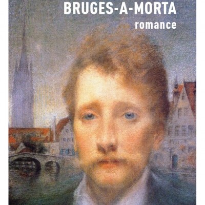Capa de livro com título BRUGES-A-MORTA e retrato de homem ruivo