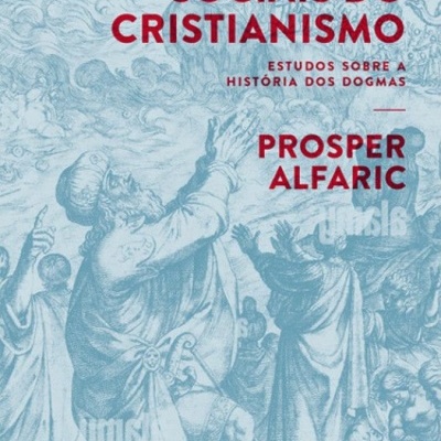 Capa do livro 'As Origens Sociais do Cristianismo' com texto vermelho sobre fundo azul claro e ilustração de figuras.