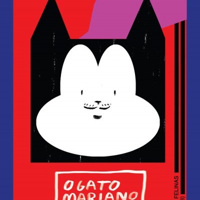 Desenho estilizado de um gato com texto 'O GATO MARIANO'