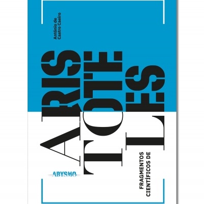 Capa de livro azul e branca com texto grande preto do título Aristóteles e subtítulo fragmentos científicos de