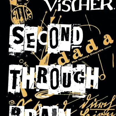Pôster artístico com texto em branco e dourado sobre fundo preto com estilo tipográfico e elementos gráficos abstratos