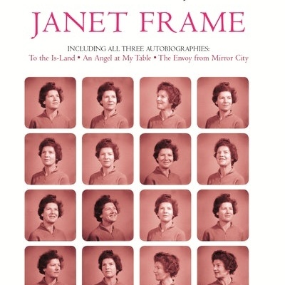 Capa do livro 'An Angel at My Table' de Janet Frame com várias fotos da autora