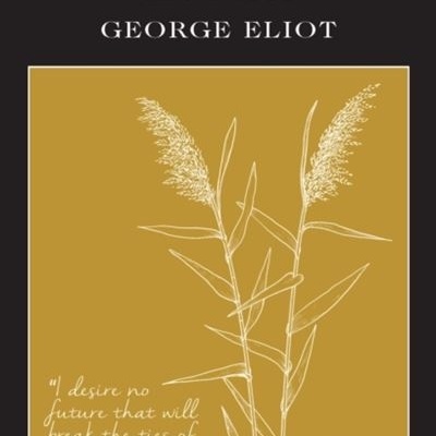 Capa do livro The Mill on the Floss de George Eliot com ilustração de plantas e texto manuscrito.