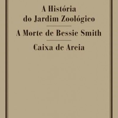 Capa de livro castanho claro com texto preto de obras de Edward Albee