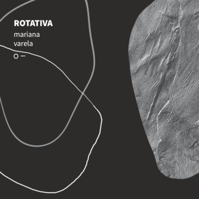 Design abstrato em fundo preto com textura cinza e texto ROTATIVA mariana varela O –