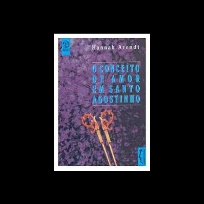 Capa de livro 'O CONCEITO DO AMOR EM SANTO AGOSTINHO' de Hannah Arendt com fundo roxo e chaves douradas