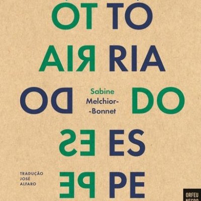 Capa de livro com texto em verde e azul escuro sobre fundo bege