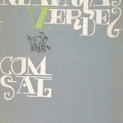 Capa de livro azul com texto branco e verde e desenho de animal em preto.