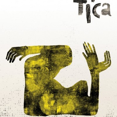 Ilustração abstrata de braço e mão em amarelo e preto com texto HÁPTica e Guilherme Vilhena Martins