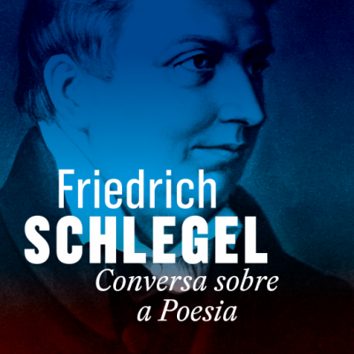 Capa de livro com retrato de Friedrich Schlegel e título em branco e preto