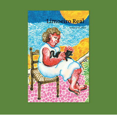 Capa colorida de revista com ilustração de criança e gato