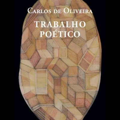 Capa de livro 'TRABALHO POÉTICO' com padrão geométrico e texto em branco