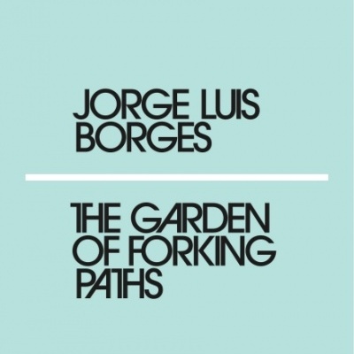 Capa azul claro de livro 'The Garden of Forking Paths' de Jorge Luis Borges