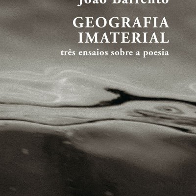 Capa do livro 'GEOGRAFIA IMATERIAL' de João Barrento com fundo abstrato cinzento.