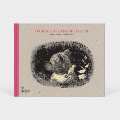 Livro 'O URSO E O GATO SELVAGEM' com capa castanha ilustrada e lombada rosa