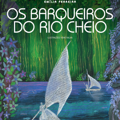 Capa de livro com barco a vela e vegetação verde