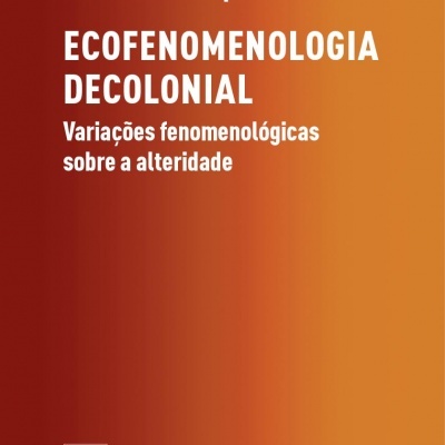 Capa de livro laranja com texto em branco e logotipos de editoras