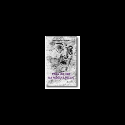 Capa de livro cinzenta com retrato artístico e texto em roxo