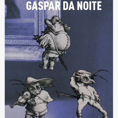Capa de livro azul com ilustrações de figuras caricaturais e texto branco
