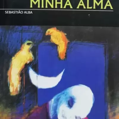 Capa de livro 'VENTOS DA MINHA ALMA' com ilustração abstrata de aves e figura humana.