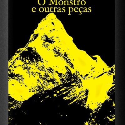 Capa de livro O Monstro e outras peças de Agota Kristof com imagem de uma montanha estilizada em amarelo