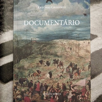 Livro 'DOCUMENTÁRIO' de António Gregório com capa ilustrada por pintura histórica colorida